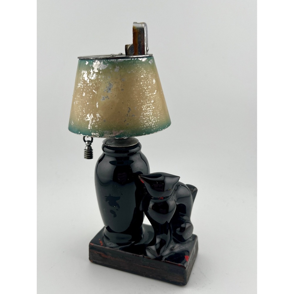Vintage Black Cat Table Lamp Lighter Unisex OS Black Fair Ceramic Mid Century